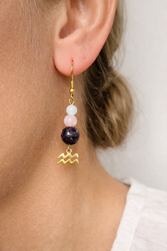 Boucles d’oreilles Verseau – Signe astrologique ♒ en acier inoxydable doré