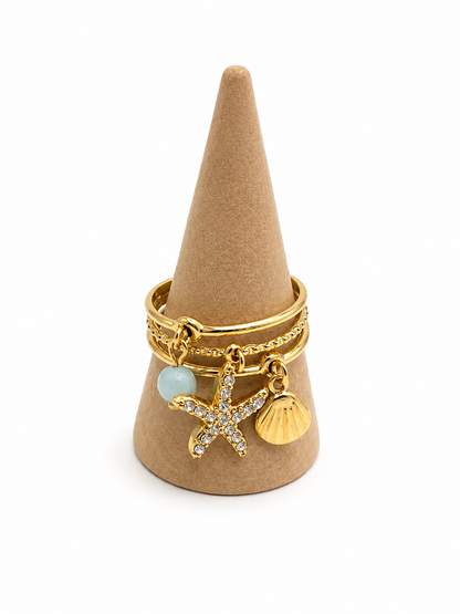Bague amazonite en acier inoxydable doré – bague réglable femme, pierre naturelle chance & apaisement