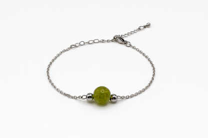 Bracelet Péridot Naturel & Acier Argenté – Vitalité, Protection & Élégance