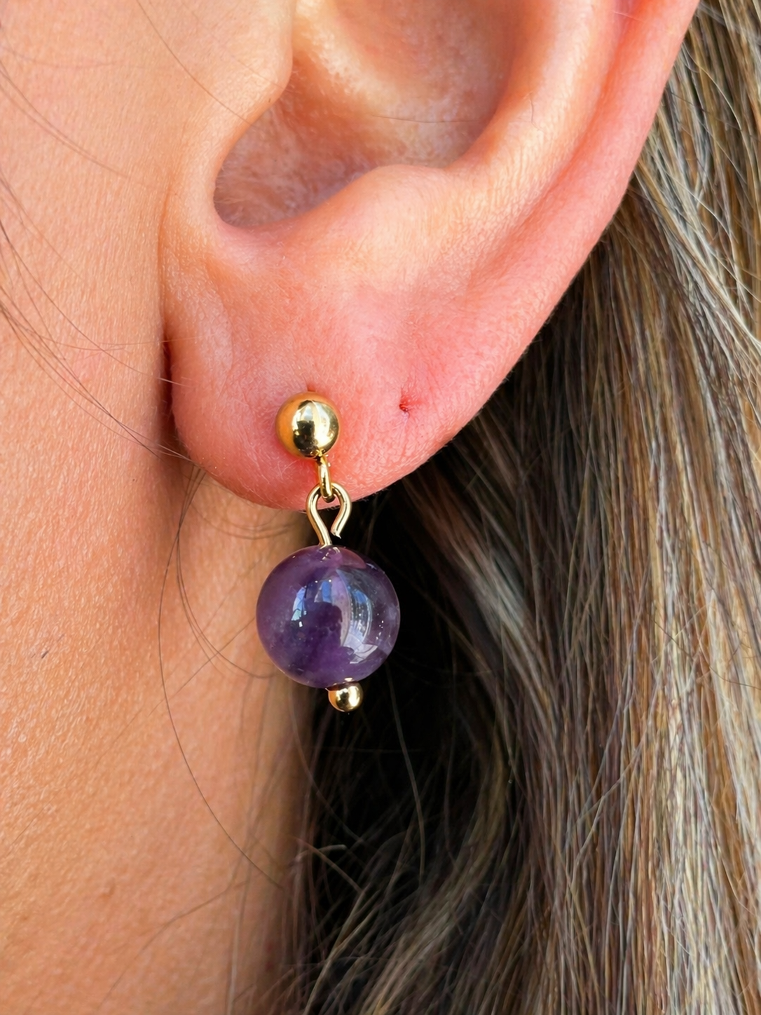 Boucles d’oreilles améthyste en acier inoxydable doré – pierre naturelle sérénité