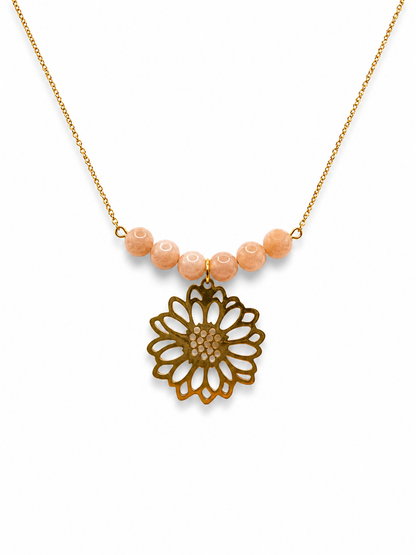Collier en Pierre de Soleil Naturelle et Acier Inoxydable Doré – Bijou Lumineux Femme