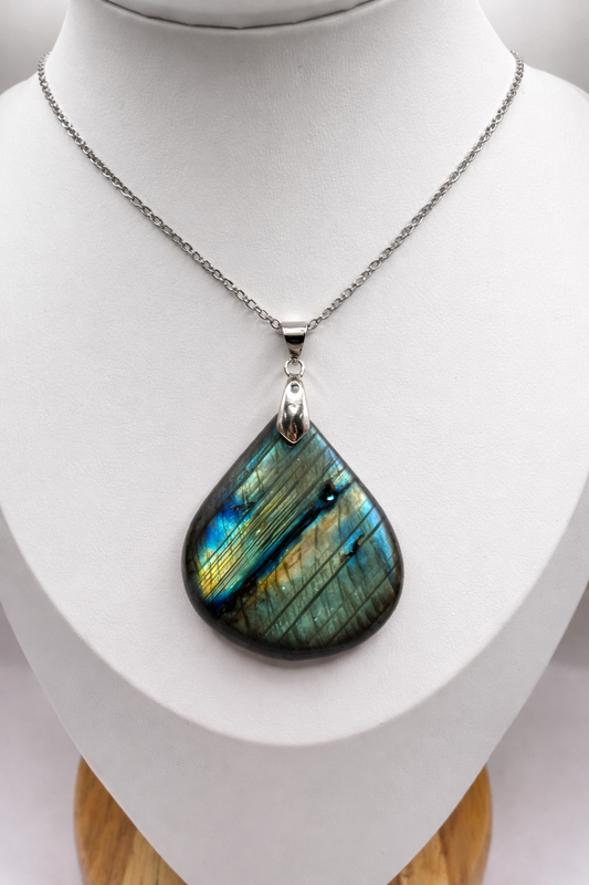 Collier Labradorite Femme en Acier Inoxydable Argenté