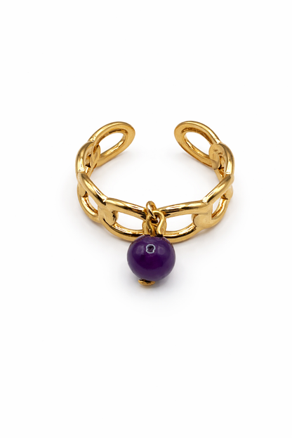 Bague Améthyste Véritable en Acier Inoxydable Doré – Bijou Femme Élégant & Lithothérapie