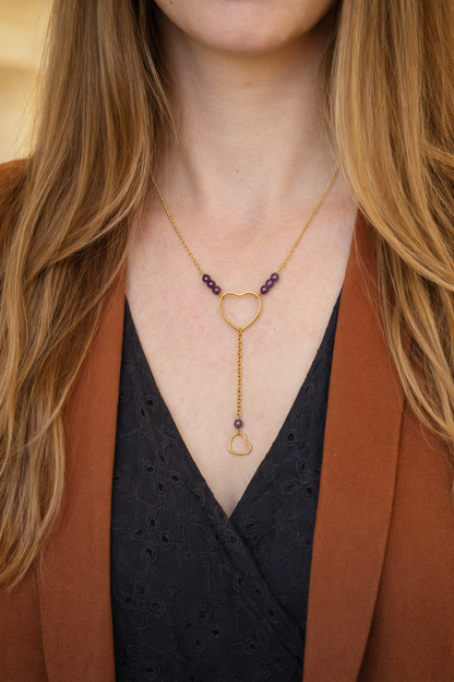 Collier améthyste - Cœur acier inoxydable