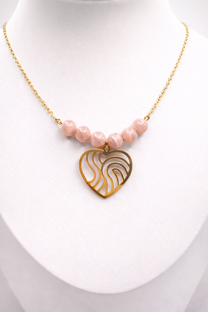 Collier en Pierre de Soleil Naturelle et Acier Inoxydable Doré – Bijou Lumineux Femme