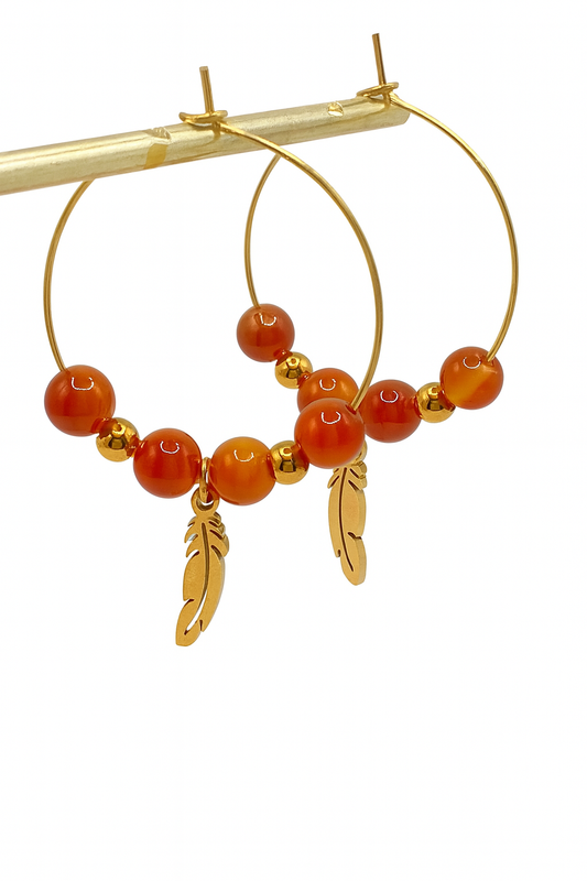 Boucles d’Oreilles Cornaline & Acier Doré – Vitalité, Confiance & Énergie Solaire