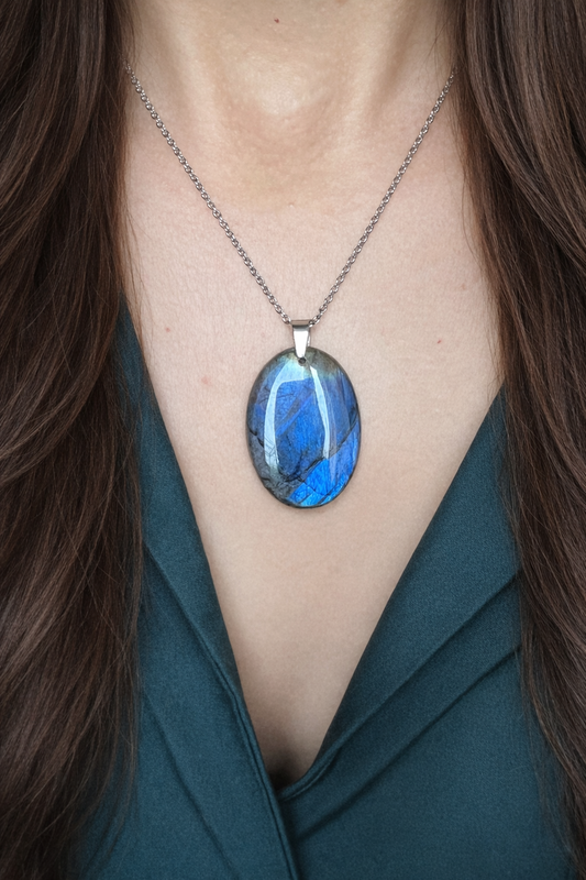 Labradorite protection – Collier labradorite femme en acier inoxydable argenté hypoallergénique