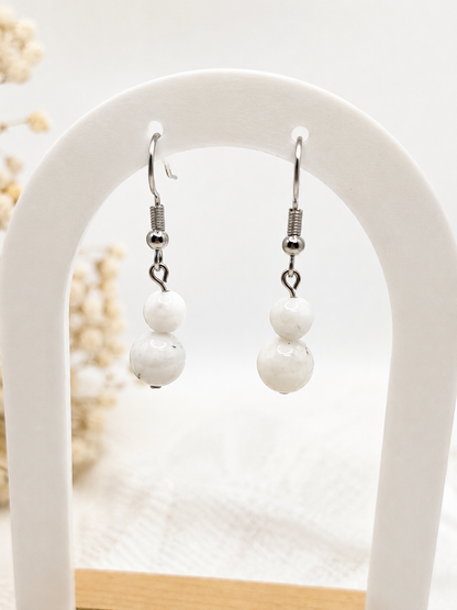 Boucles d’oreilles pierre de lune – acier inoxydable argenté, bijou féminin et lumineux