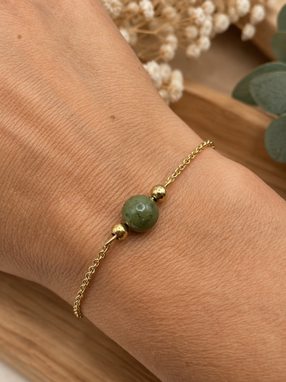 Bracelet Jade Femme en Acier Inoxydable Doré – Pierre Naturelle