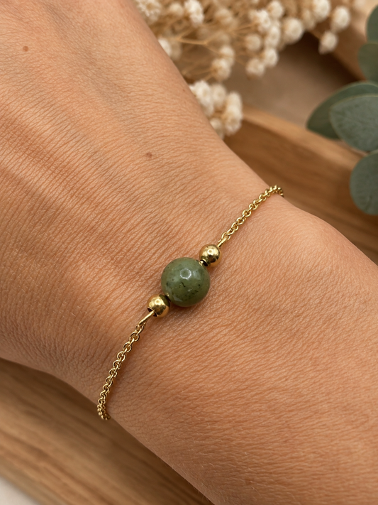 Bracelet Jade Femme en Acier Inoxydable Doré – Pierre Naturelle