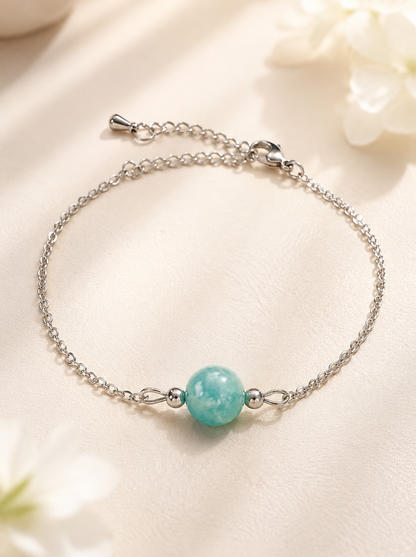 Bracelet amazonite en acier inoxydable argenté – bijou lithothérapie apaisant