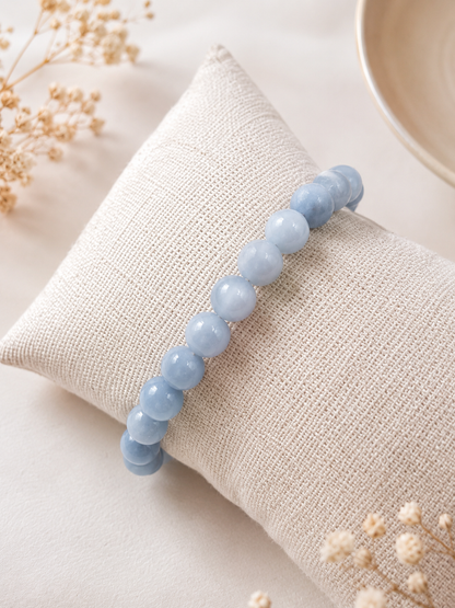 Bracelet Angélite 6 mm en pierre naturelle – Apaisement, sérénité et douceur