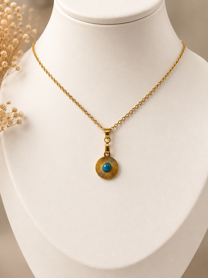 Collier apatite bleue en acier inoxydable doré – pierre naturelle apaisante