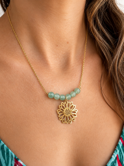 Collier aventurine verte en acier inoxydable doré – pierre naturelle, vitalité et créativité