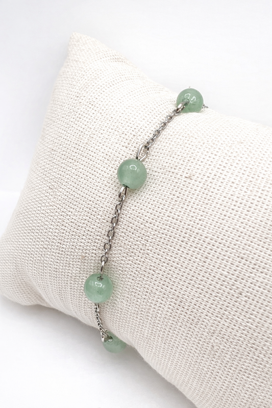 Bracelet Aventurine Verte en Acier Inoxydable Argenté – Pierre Naturelle