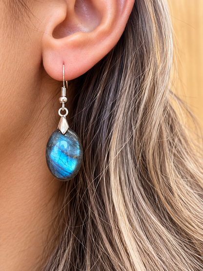 Boucles d’oreilles en labradorite et acier inoxydable
