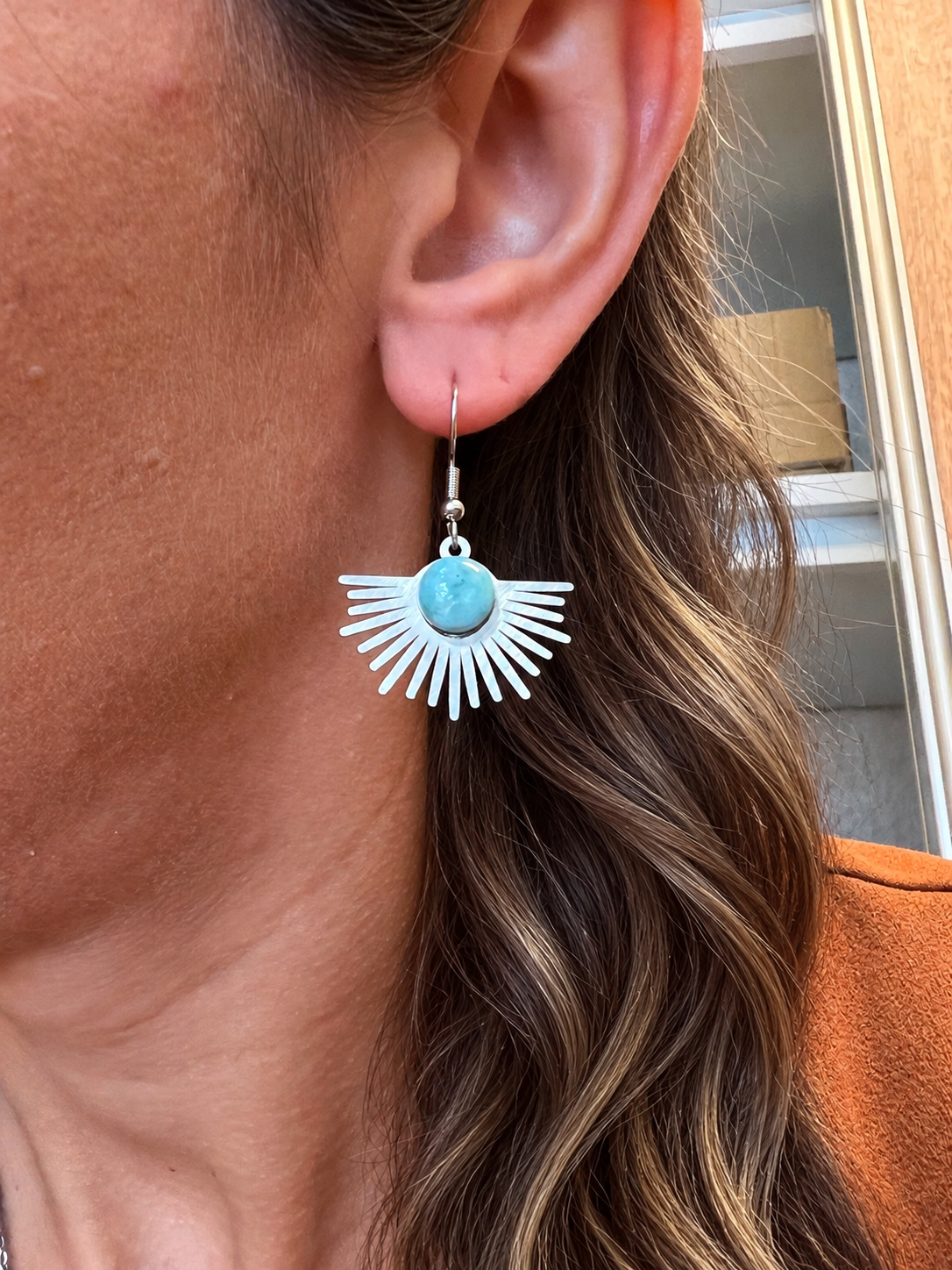 Boucles d’oreilles larimar en acier inoxydable argenté