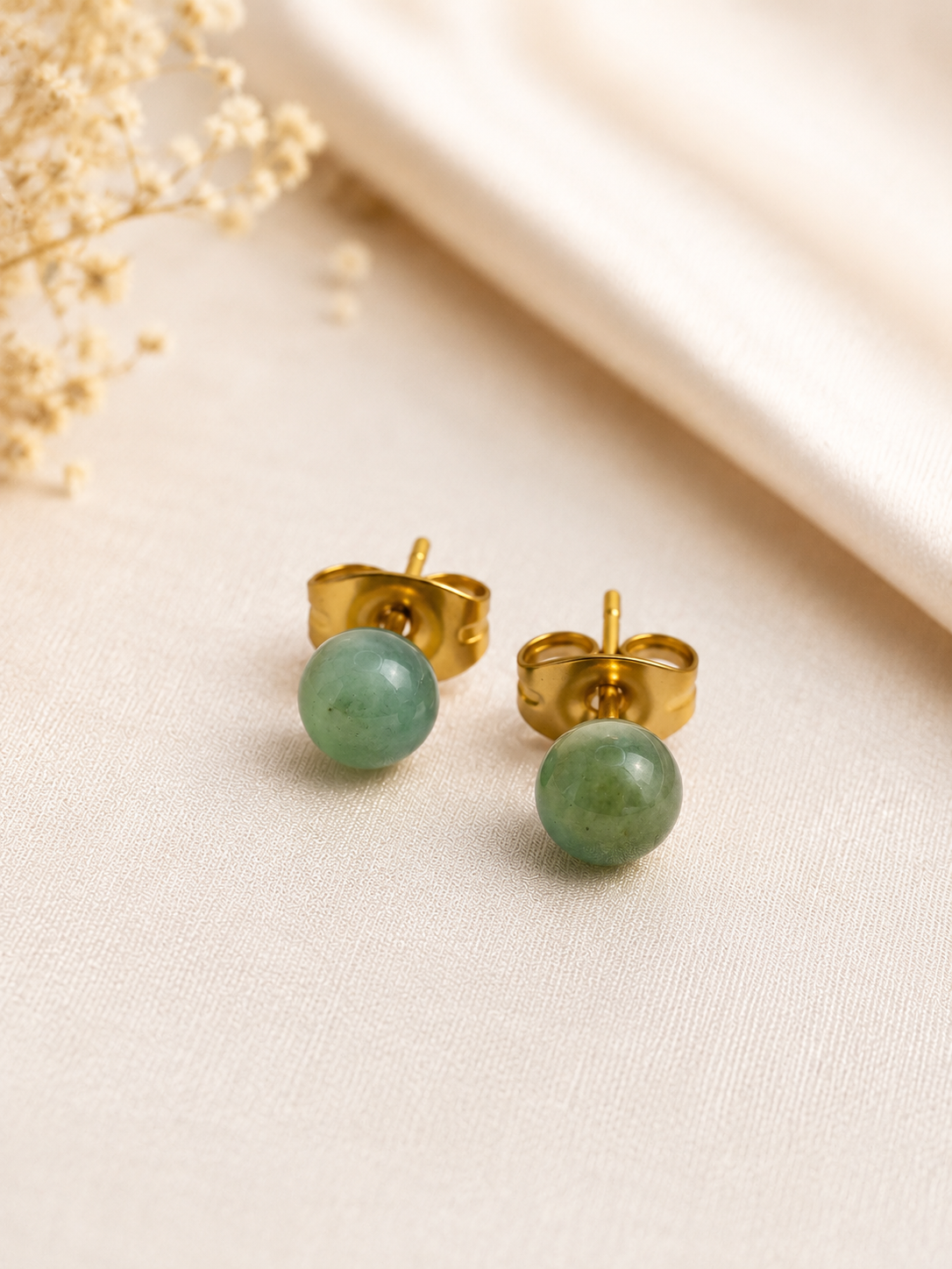 Boucles d'Oreilles Aventurine Femme – Pierre Naturelle 4 mm & Acier Inoxydable Doré | Bijou Lithothérapie