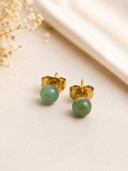 Boucles d'Oreilles Aventurine Femme – Pierre Naturelle 4 mm & Acier Inoxydable Doré | Bijou Lithothérapie