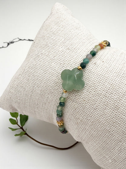 Bracelet Aventurine Verte & Agate Indienne – Énergie Positive & Chance 🍀 | Acier Doré & Pierres Naturelles