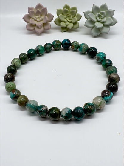 Bracelet Chrysocolle Naturelle 6 mm – Sérénité, Communication & Équilibre Émotionnel