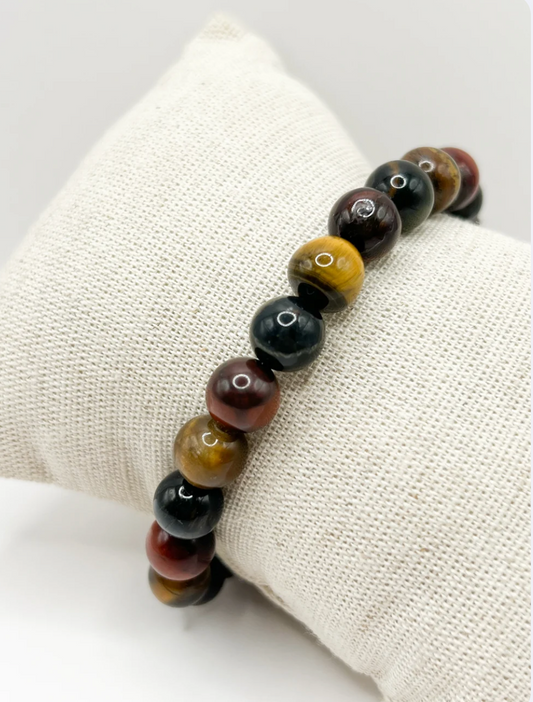 Bracelet de Protection 3 Œil – Œil de Tigre, Œil de Taureau, Œil de Faucon – Perles Naturelles 8mm