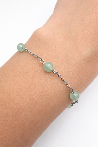 Bracelet Aventurine Verte en Acier Inoxydable Argenté – Pierre Naturelle