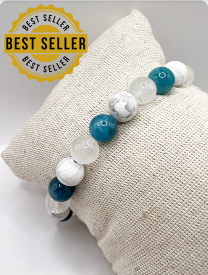 Bracelet minceur en pierres naturelles – Apatite, Howlite & Cristal de roche