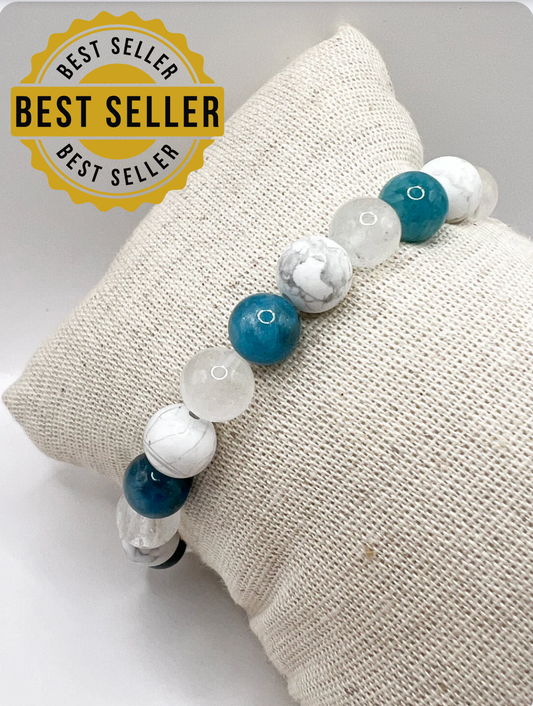 Bracelet minceur en pierres naturelles – Apatite, Howlite & Cristal de roche
