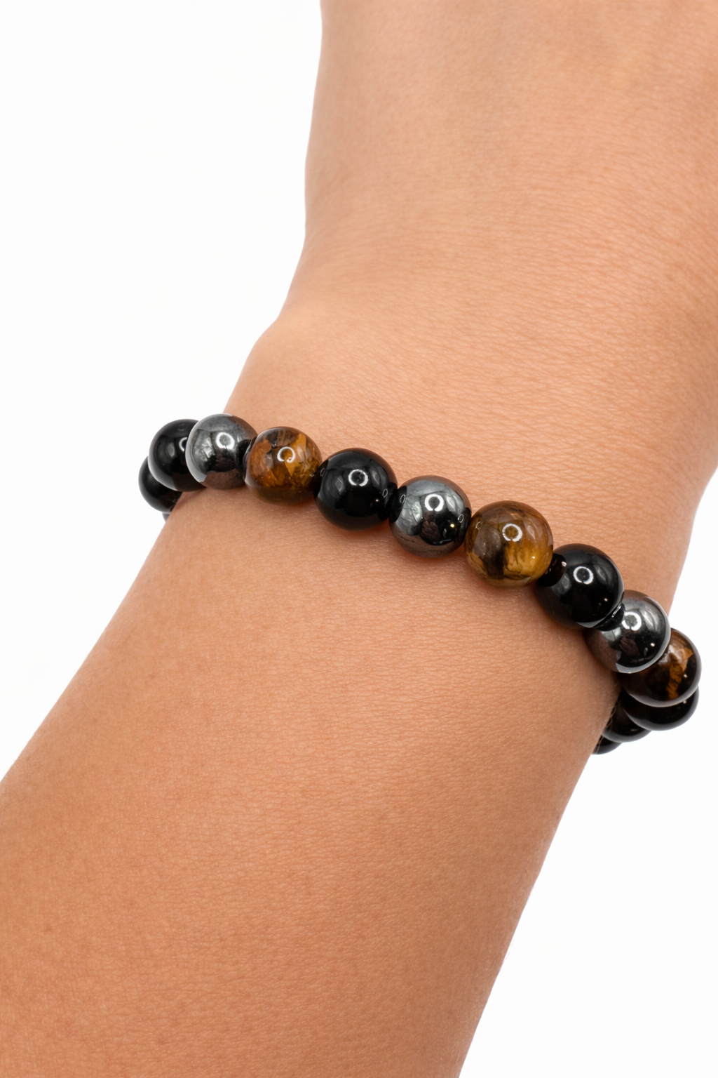 Bracelet Triple Protection en Pierres Naturelles – Œil de Tigre, Obsidienne Noire & Hématite
