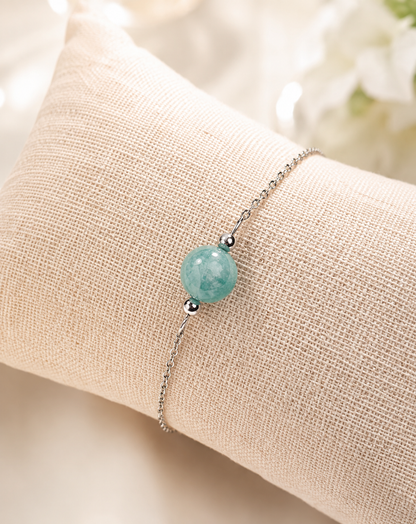 Bracelet amazonite en acier inoxydable argenté – bijou lithothérapie apaisant