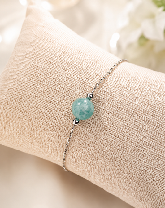 Bracelet amazonite en acier inoxydable argenté – bijou lithothérapie apaisant