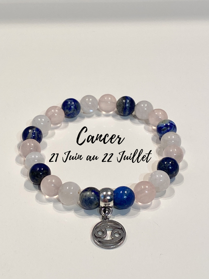 Bracelet spécial cancer en Quartz Rose, Lapis Lazuli et Pierre de Lune