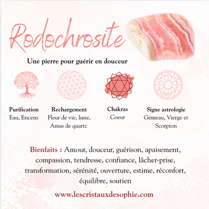 Boucles d’oreilles en rhodochrosite naturelle – Acier inoxydable argenté – Pierre de l’amour & bien-être