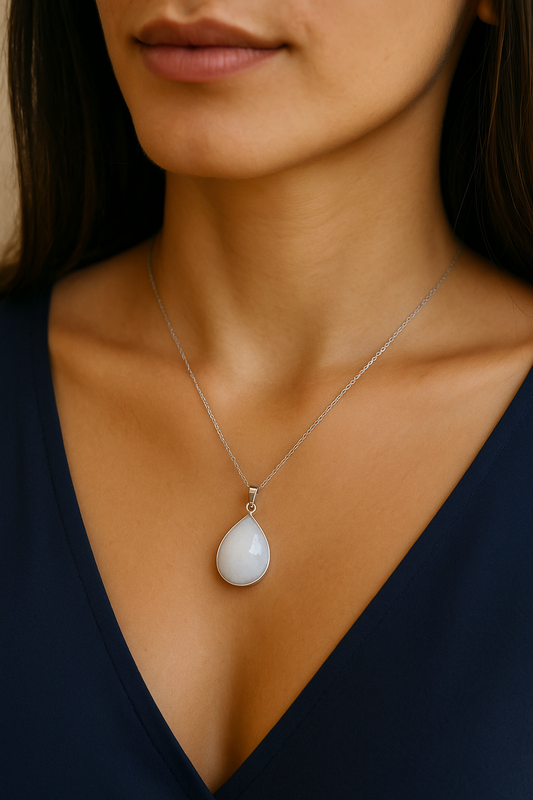Collier Pierre de Lune Naturelle – Bijou Féminin en Acier Inoxydable Argenté