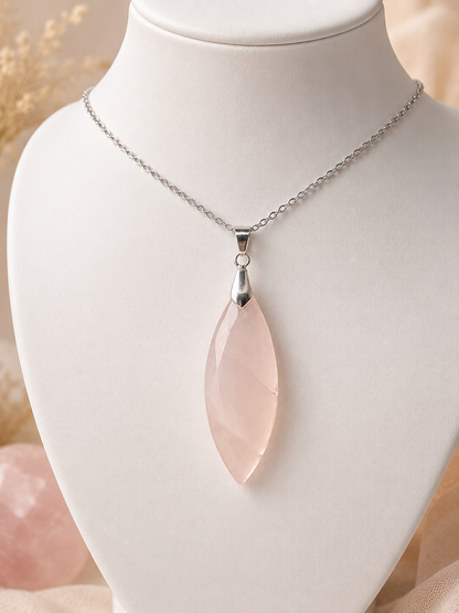 Collier Quartz Rose Femme – Pierre Naturelle & Acier Inoxydable Argenté