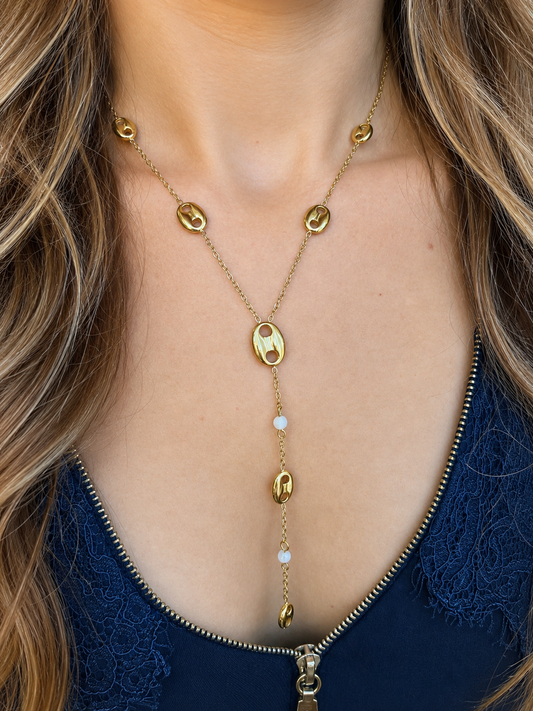 Collier pierre de lune en acier inoxydable doré – bijou femme élégant