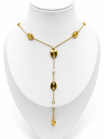 Collier pierre de lune en acier inoxydable doré – bijou femme élégant