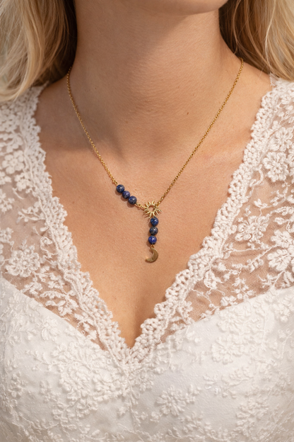 Collier 10 perles Lapis Lazuli du Pakistan qualité 5A 8 mm. Chaine en