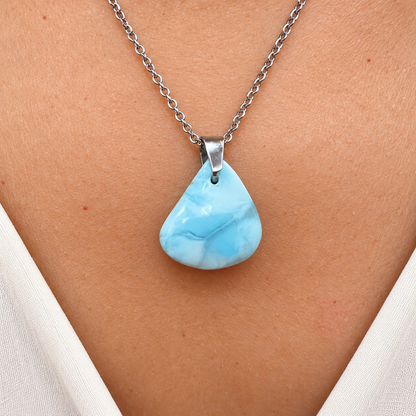 Collier larimar en acier inoxydable argenté