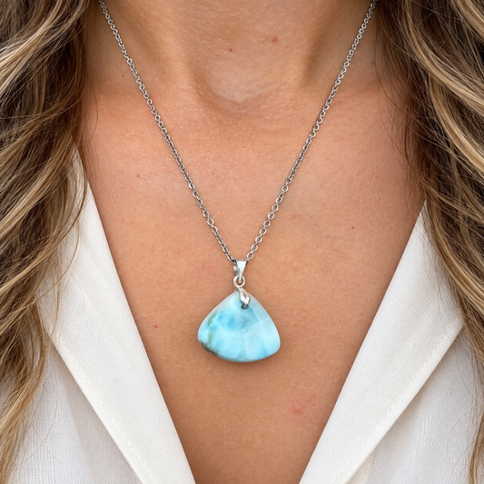 Collier avec pendentif larimar – acier inoxydable argentée