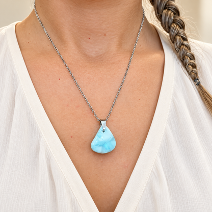 Collier larimar en acier inoxydable argenté