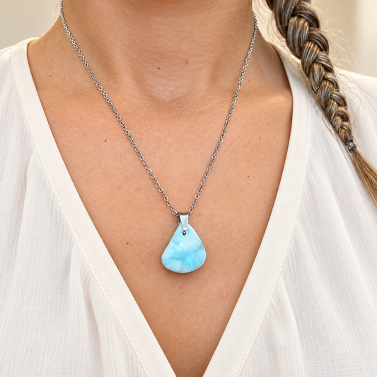 Collier larimar en acier inoxydable argenté