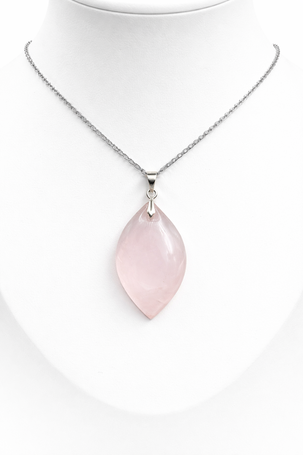 Collier quartz rose femme en acier inoxydable argenté – bijou pierre naturelle amour