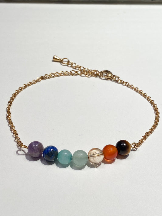 Bracelet 7 Chakras en Acier Inoxydable Doré - Équilibrez vos Énergies avec Élégance