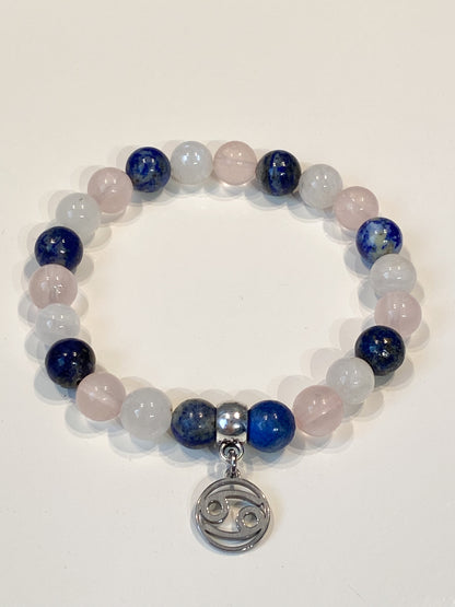 Bracelet spécial cancer en Quartz Rose, Lapis Lazuli et Pierre de Lune