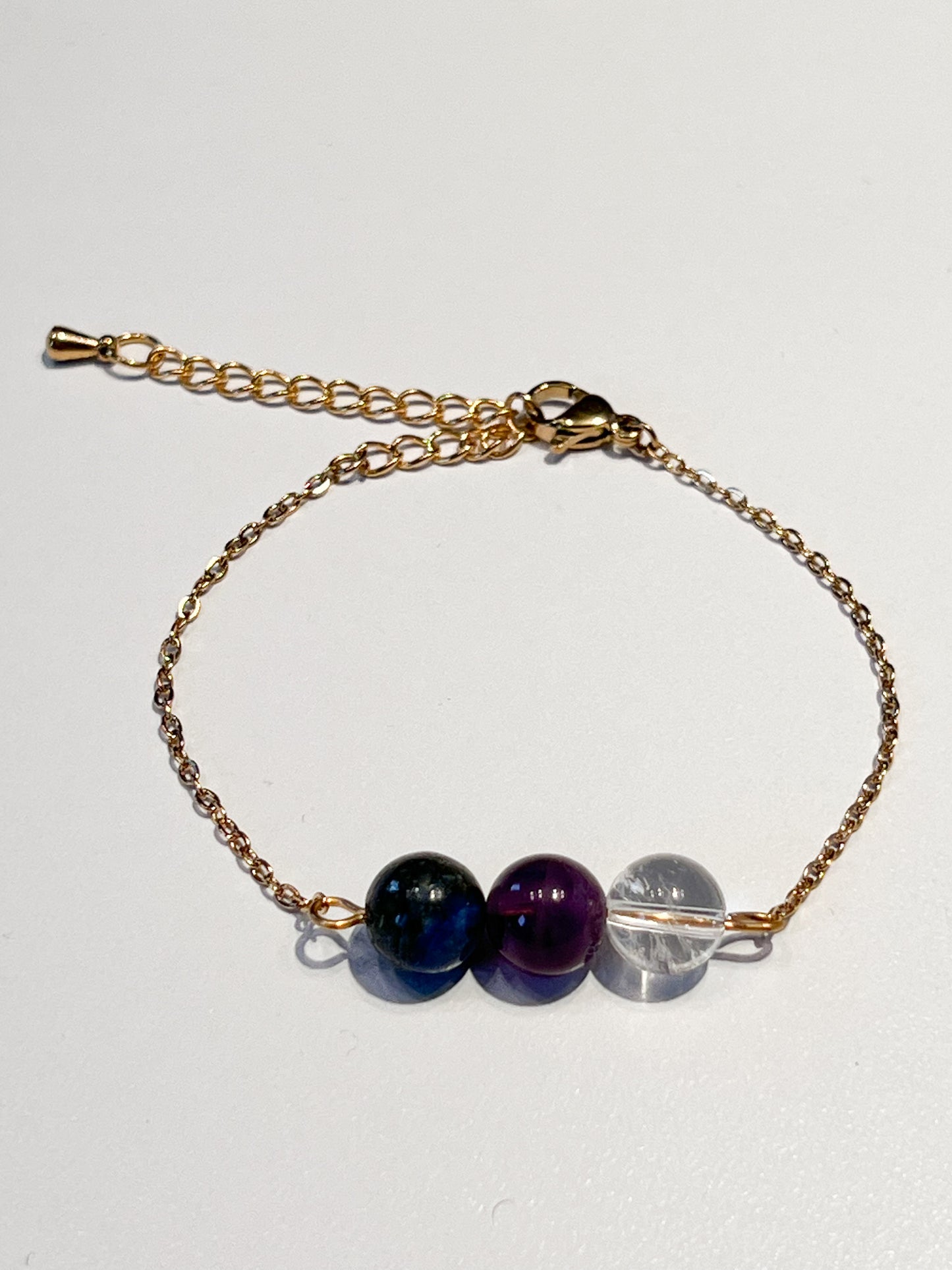 Bracelet Anti-Migraine en Acier Doré : Lapis Lazuli, Améthyste et Cristal de Roche