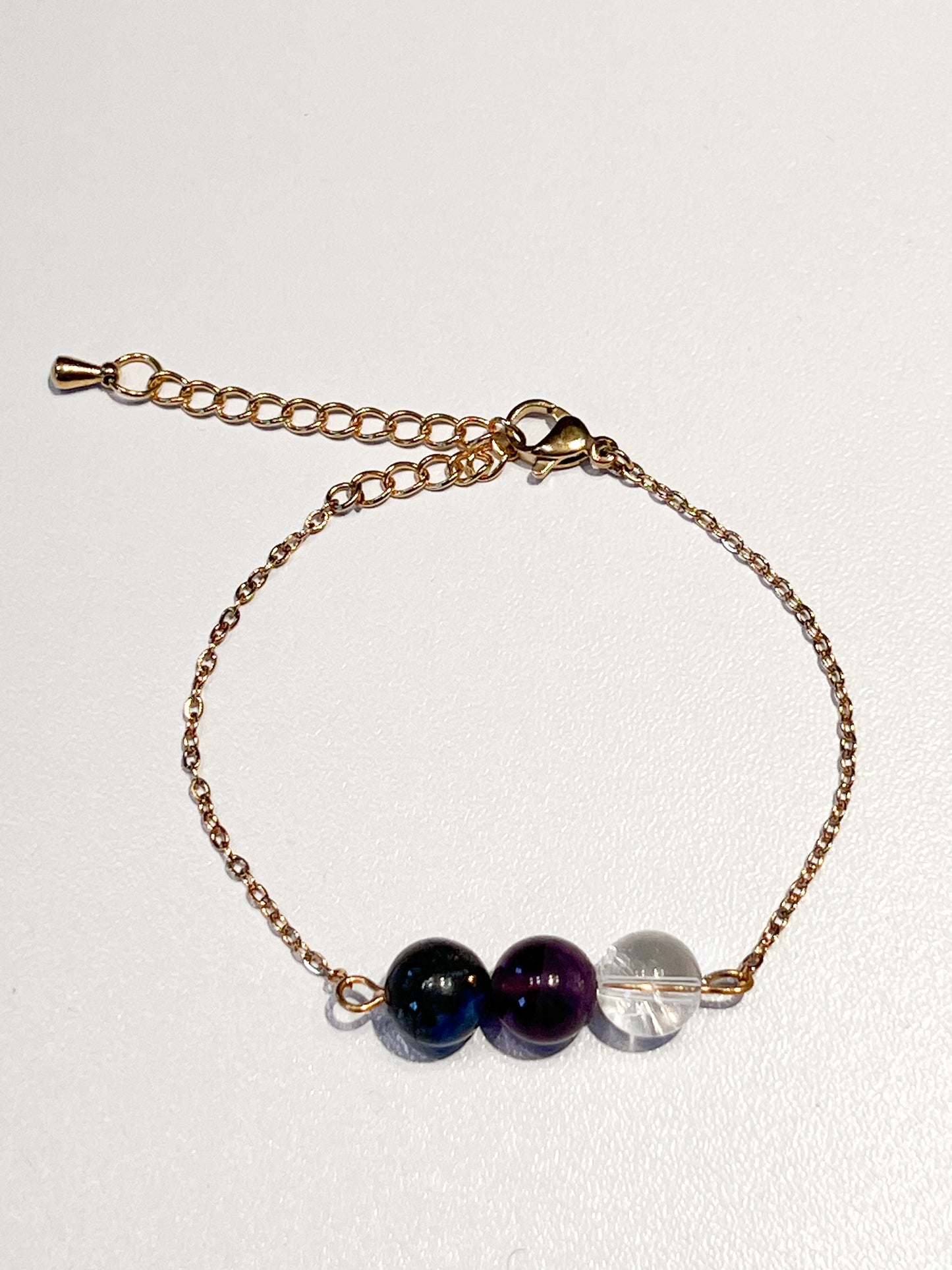 Bracelet Anti-Migraine en Acier Doré : Lapis Lazuli, Améthyste et Cristal de Roche