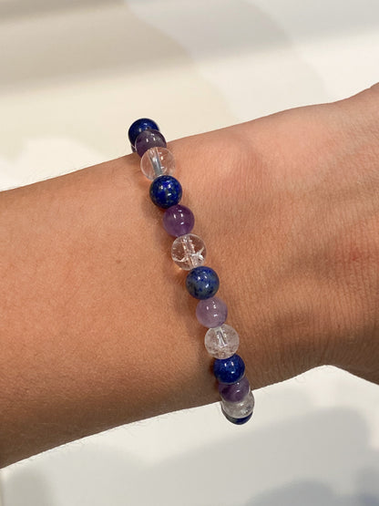 Bracelet Lapis Lazuli, Améthyste et Cristal de Roche contre les Migraines: Soulagement Naturel et Élégant 6mm