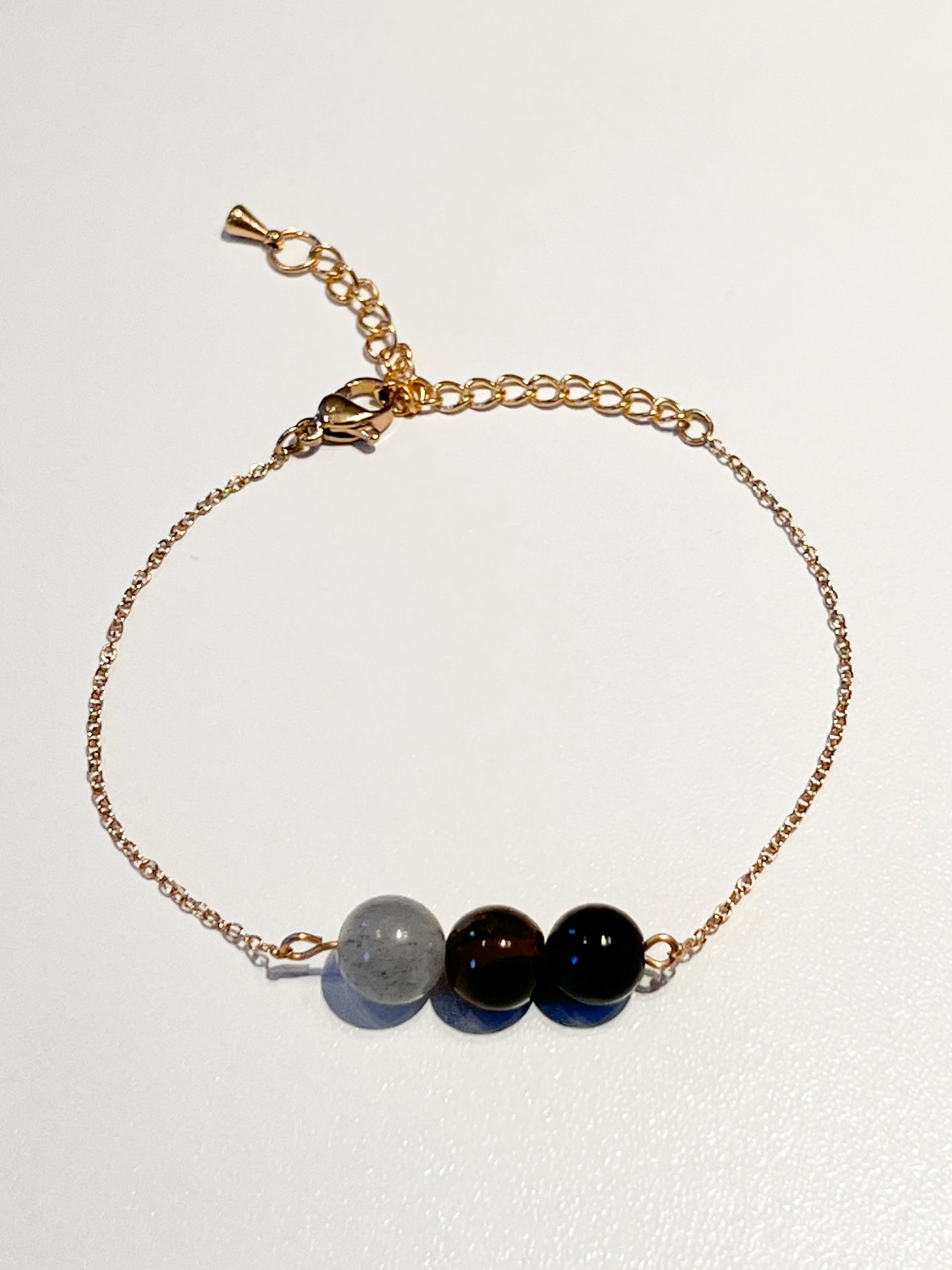 Bracelet Protection en Labradorite, Œil de Tigre et Obsidienne Noire - Acier Inoxydable Doré